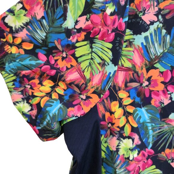 NWT Planet Koi Bright Tropical Print Scrub Top with Stretch Knit Sides Size S - Picture 3 of 16